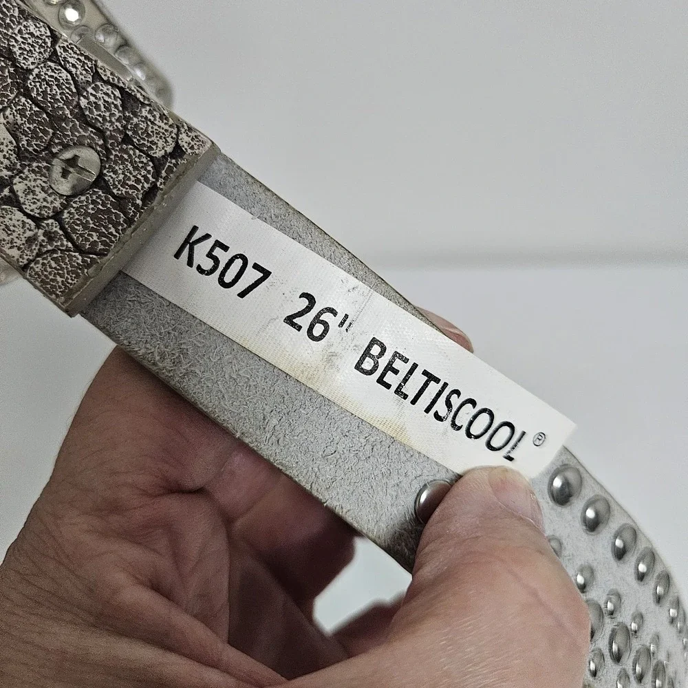 Beltiscool Animal Print Silver Skinny Rhinestone‎ Belt Size 26